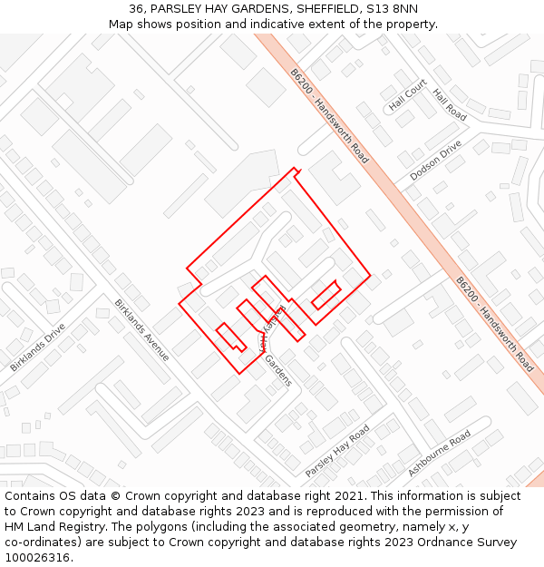 36, PARSLEY HAY GARDENS, SHEFFIELD, S13 8NN: Location map and indicative extent of plot