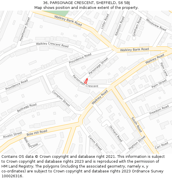 36, PARSONAGE CRESCENT, SHEFFIELD, S6 5BJ: Location map and indicative extent of plot