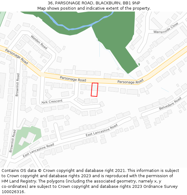 36, PARSONAGE ROAD, BLACKBURN, BB1 9NP: Location map and indicative extent of plot