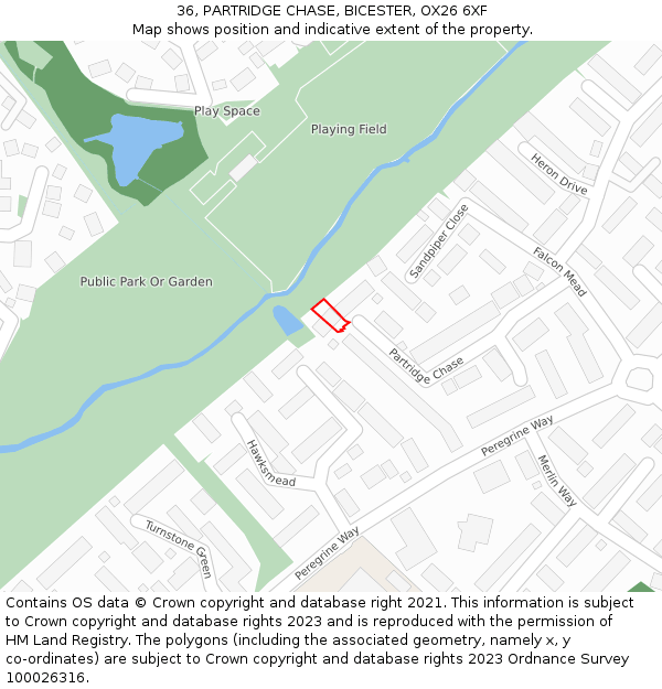 36, PARTRIDGE CHASE, BICESTER, OX26 6XF: Location map and indicative extent of plot