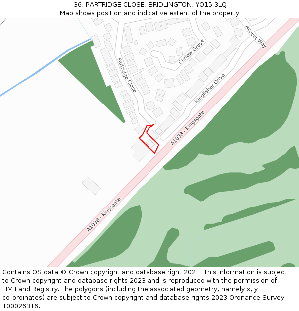 36, PARTRIDGE CLOSE, BRIDLINGTON, YO15 3LQ: Location map and indicative extent of plot