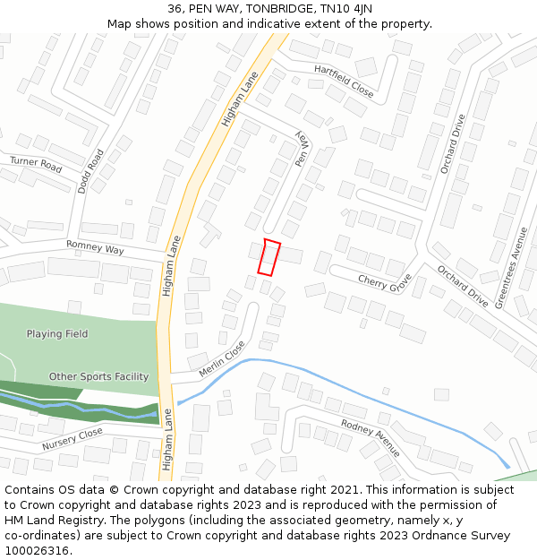 36, PEN WAY, TONBRIDGE, TN10 4JN: Location map and indicative extent of plot