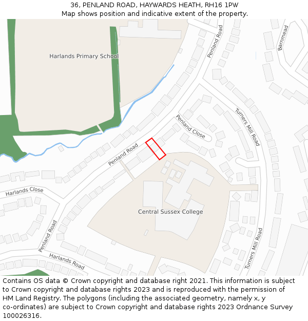 36, PENLAND ROAD, HAYWARDS HEATH, RH16 1PW: Location map and indicative extent of plot