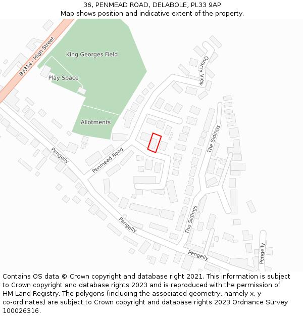 36, PENMEAD ROAD, DELABOLE, PL33 9AP: Location map and indicative extent of plot