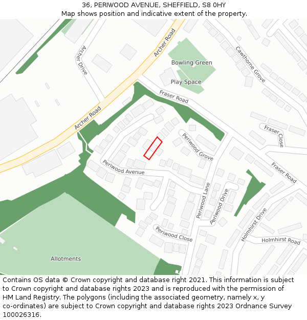 36, PERIWOOD AVENUE, SHEFFIELD, S8 0HY: Location map and indicative extent of plot