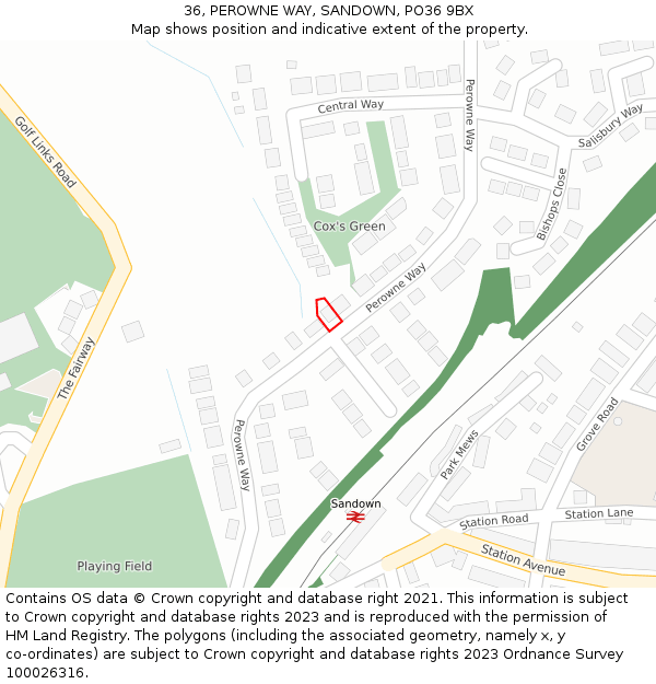 36, PEROWNE WAY, SANDOWN, PO36 9BX: Location map and indicative extent of plot