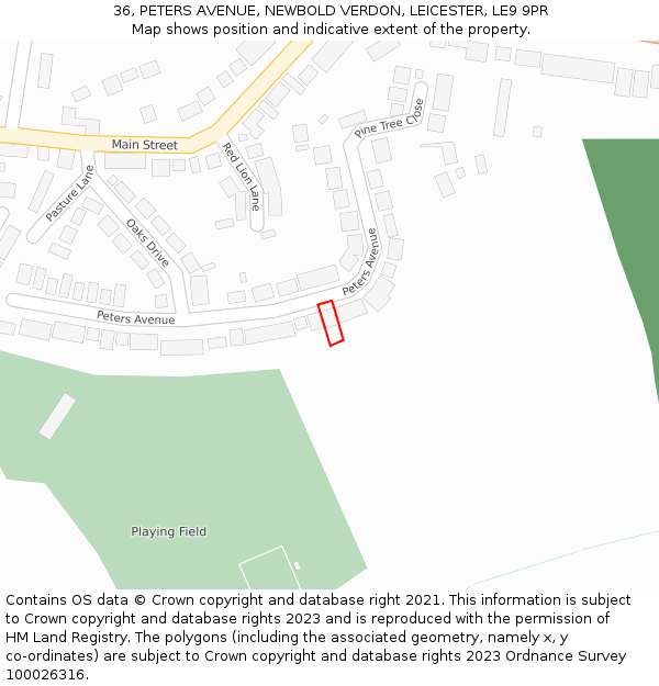 36, PETERS AVENUE, NEWBOLD VERDON, LEICESTER, LE9 9PR: Location map and indicative extent of plot