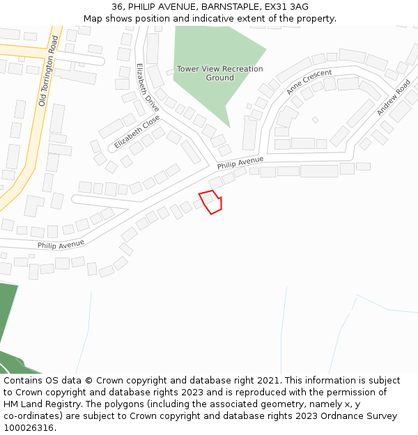 36, PHILIP AVENUE, BARNSTAPLE, EX31 3AG: Location map and indicative extent of plot