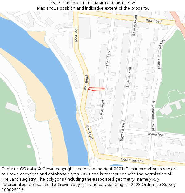 36, PIER ROAD, LITTLEHAMPTON, BN17 5LW: Location map and indicative extent of plot