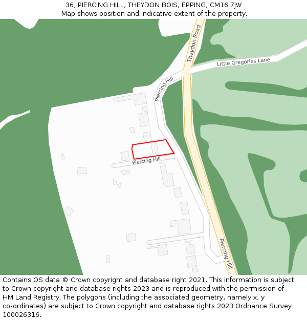 36, PIERCING HILL, THEYDON BOIS, EPPING, CM16 7JW: Location map and indicative extent of plot