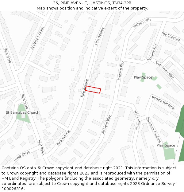 36, PINE AVENUE, HASTINGS, TN34 3PR: Location map and indicative extent of plot
