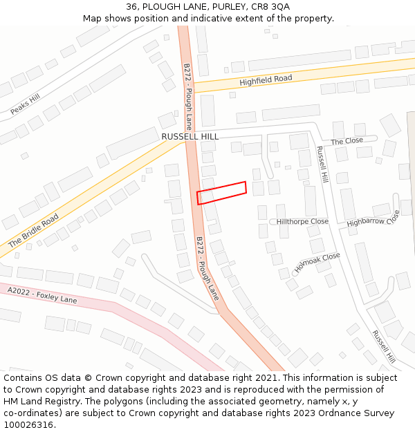 36, PLOUGH LANE, PURLEY, CR8 3QA: Location map and indicative extent of plot