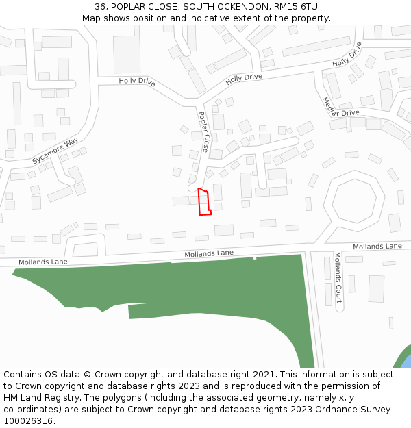 36, POPLAR CLOSE, SOUTH OCKENDON, RM15 6TU: Location map and indicative extent of plot