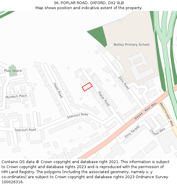 36, POPLAR ROAD, OXFORD, OX2 9LB: Location map and indicative extent of plot