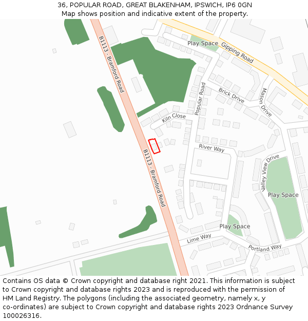 36, POPULAR ROAD, GREAT BLAKENHAM, IPSWICH, IP6 0GN: Location map and indicative extent of plot