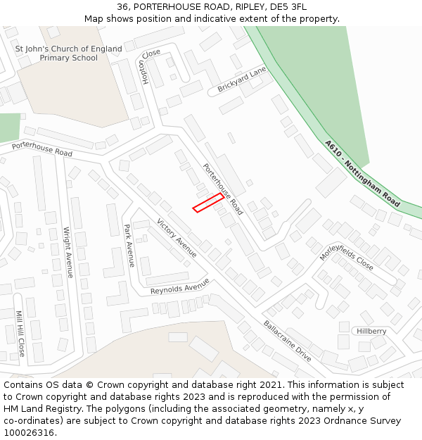 36, PORTERHOUSE ROAD, RIPLEY, DE5 3FL: Location map and indicative extent of plot