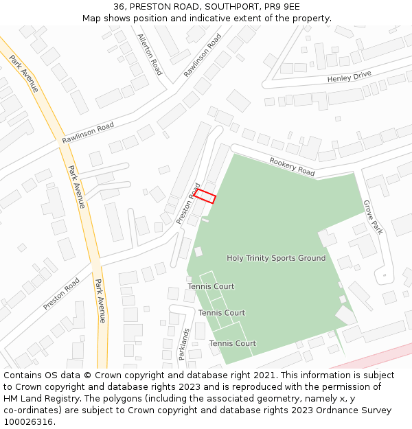 36, PRESTON ROAD, SOUTHPORT, PR9 9EE: Location map and indicative extent of plot