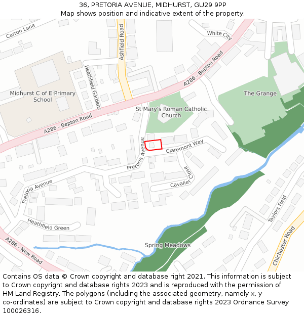 36, PRETORIA AVENUE, MIDHURST, GU29 9PP: Location map and indicative extent of plot