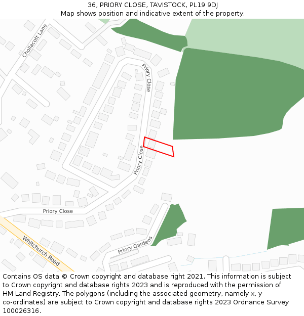 36, PRIORY CLOSE, TAVISTOCK, PL19 9DJ: Location map and indicative extent of plot