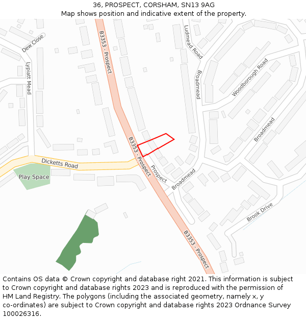 36, PROSPECT, CORSHAM, SN13 9AG: Location map and indicative extent of plot