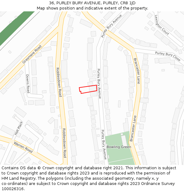 36, PURLEY BURY AVENUE, PURLEY, CR8 1JD: Location map and indicative extent of plot