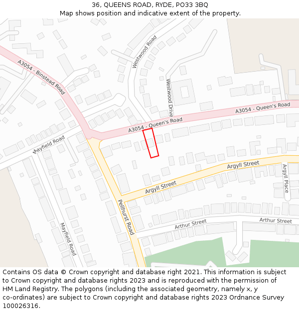 36, QUEENS ROAD, RYDE, PO33 3BQ: Location map and indicative extent of plot