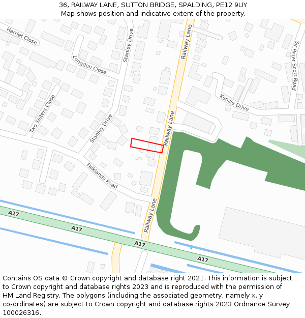 36, RAILWAY LANE, SUTTON BRIDGE, SPALDING, PE12 9UY: Location map and indicative extent of plot