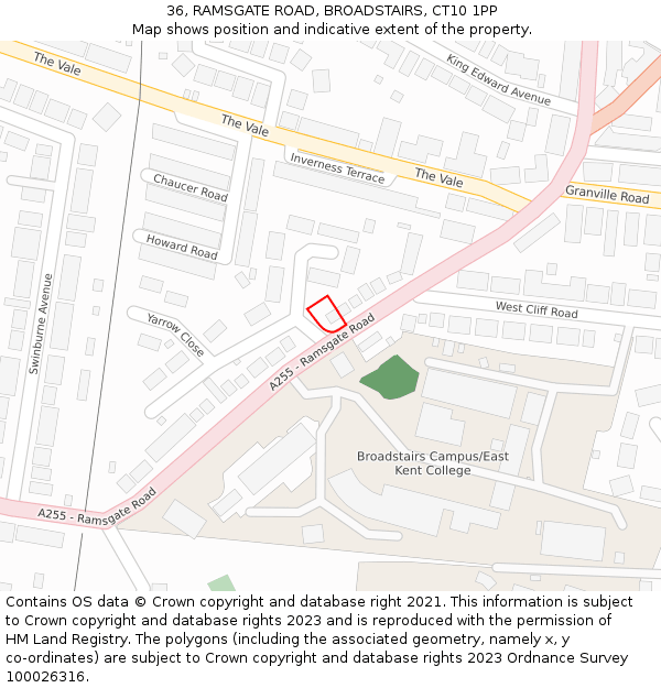 36, RAMSGATE ROAD, BROADSTAIRS, CT10 1PP: Location map and indicative extent of plot