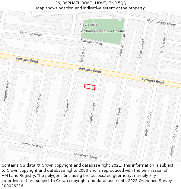 36, RAPHAEL ROAD, HOVE, BN3 5QQ: Location map and indicative extent of plot
