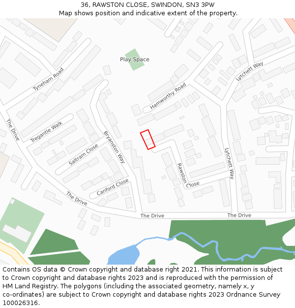 36, RAWSTON CLOSE, SWINDON, SN3 3PW: Location map and indicative extent of plot