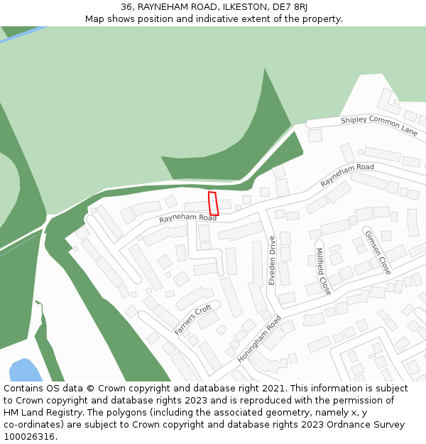36, RAYNEHAM ROAD, ILKESTON, DE7 8RJ: Location map and indicative extent of plot