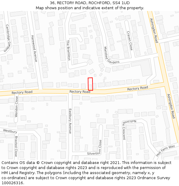 36, RECTORY ROAD, ROCHFORD, SS4 1UD: Location map and indicative extent of plot