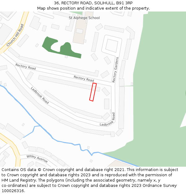 36, RECTORY ROAD, SOLIHULL, B91 3RP: Location map and indicative extent of plot