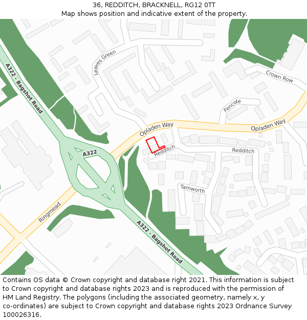 36, REDDITCH, BRACKNELL, RG12 0TT: Location map and indicative extent of plot