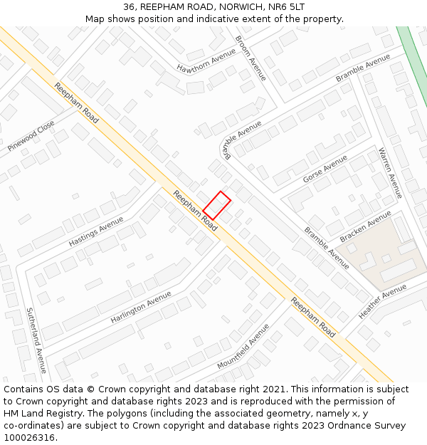 36, REEPHAM ROAD, NORWICH, NR6 5LT: Location map and indicative extent of plot