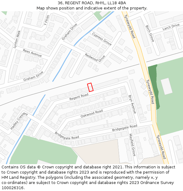36, REGENT ROAD, RHYL, LL18 4BA: Location map and indicative extent of plot