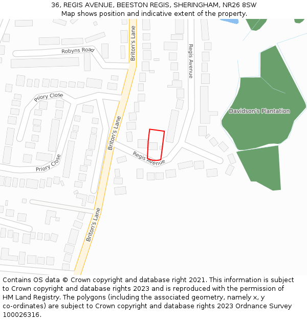 36, REGIS AVENUE, BEESTON REGIS, SHERINGHAM, NR26 8SW: Location map and indicative extent of plot