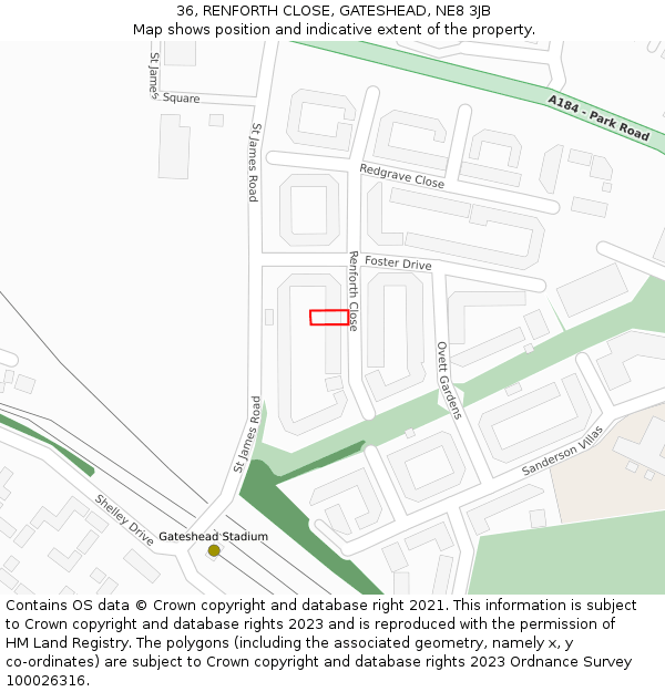 36, RENFORTH CLOSE, GATESHEAD, NE8 3JB: Location map and indicative extent of plot