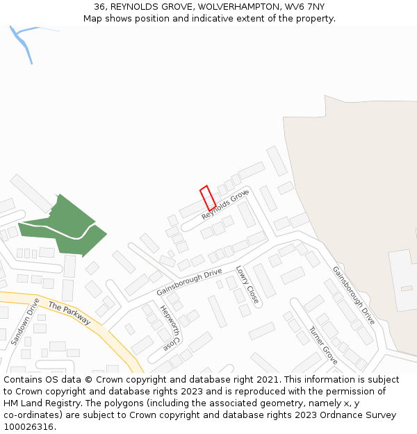 36, REYNOLDS GROVE, WOLVERHAMPTON, WV6 7NY: Location map and indicative extent of plot