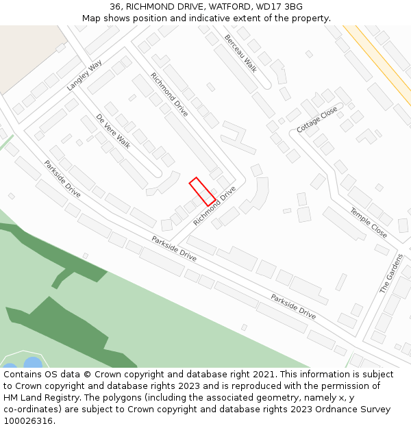 36, RICHMOND DRIVE, WATFORD, WD17 3BG: Location map and indicative extent of plot