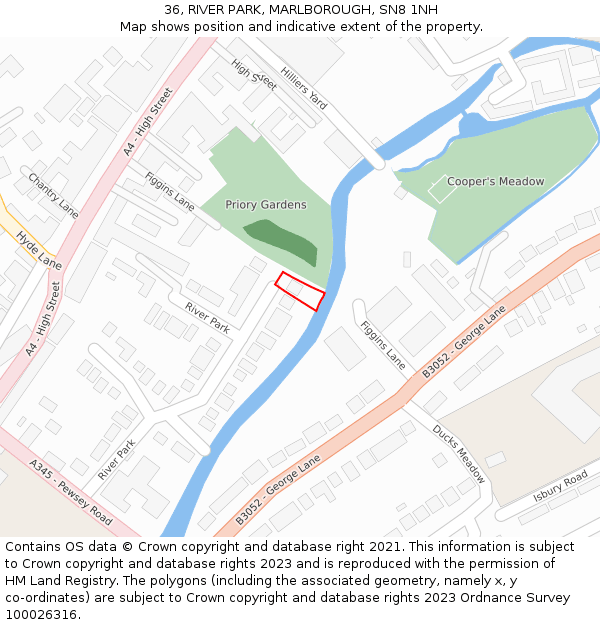 36, RIVER PARK, MARLBOROUGH, SN8 1NH: Location map and indicative extent of plot