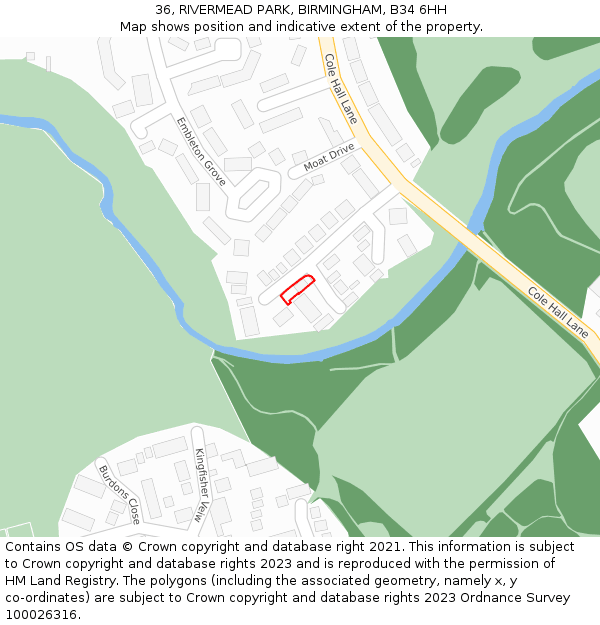 36, RIVERMEAD PARK, BIRMINGHAM, B34 6HH: Location map and indicative extent of plot