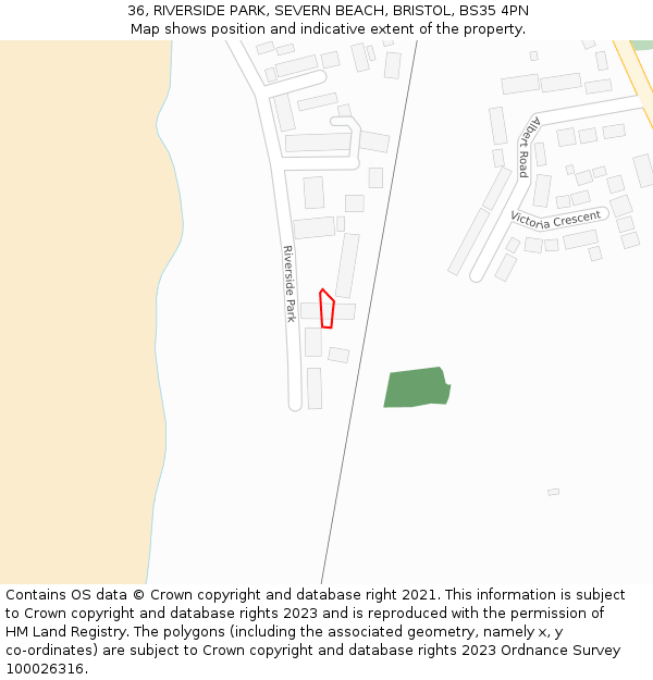 36, RIVERSIDE PARK, SEVERN BEACH, BRISTOL, BS35 4PN: Location map and indicative extent of plot