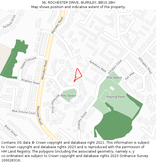 36, ROCHESTER DRIVE, BURNLEY, BB10 2BH: Location map and indicative extent of plot