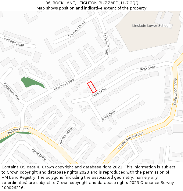 36, ROCK LANE, LEIGHTON BUZZARD, LU7 2QQ: Location map and indicative extent of plot