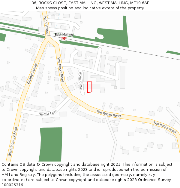 36, ROCKS CLOSE, EAST MALLING, WEST MALLING, ME19 6AE: Location map and indicative extent of plot