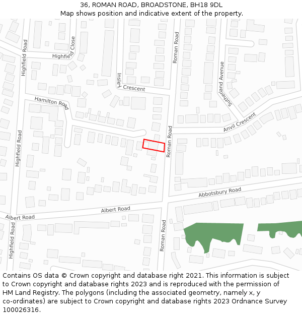 36, ROMAN ROAD, BROADSTONE, BH18 9DL: Location map and indicative extent of plot