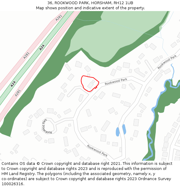 36, ROOKWOOD PARK, HORSHAM, RH12 1UB: Location map and indicative extent of plot
