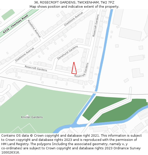 36, ROSECROFT GARDENS, TWICKENHAM, TW2 7PZ: Location map and indicative extent of plot