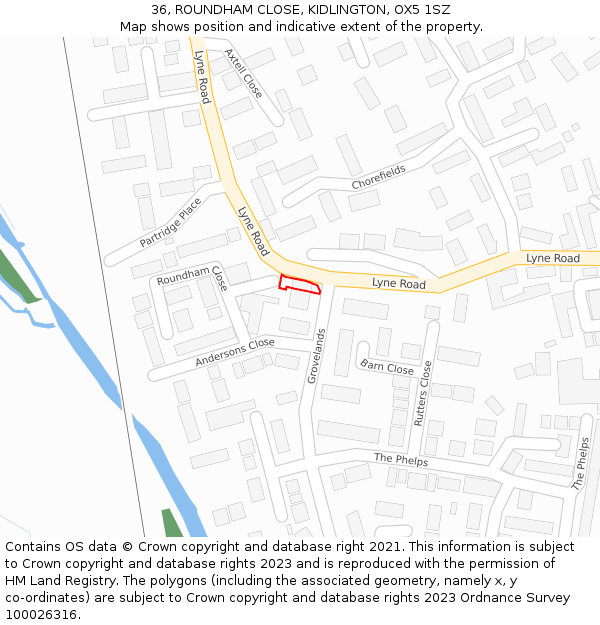 36, ROUNDHAM CLOSE, KIDLINGTON, OX5 1SZ: Location map and indicative extent of plot